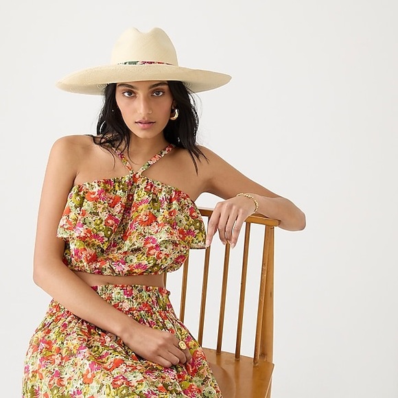 J CREW PANAMA WIDE BRIM STRAW HAT HERITAGE BLUE S/M NWT - Picture 3 of 3